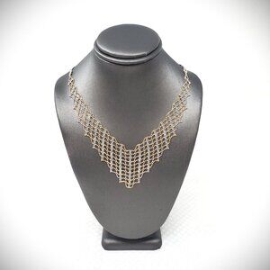 14K White & Yellow Gold Two-Tone Mesh Bead Bib Necklace - 17" - 9.5 Grams